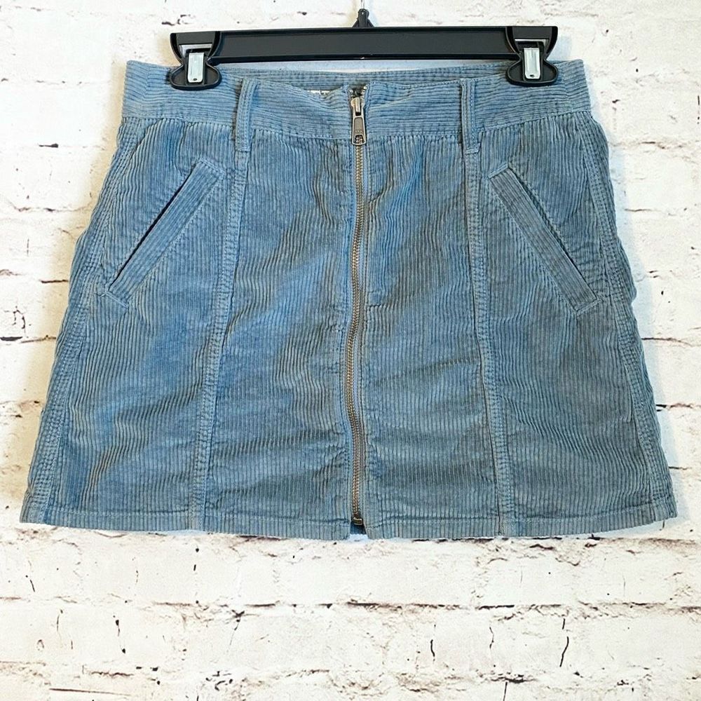 American Eagle Corduroy Mini Skirt Full Zip Steel Blue Womens size 4 High Rise